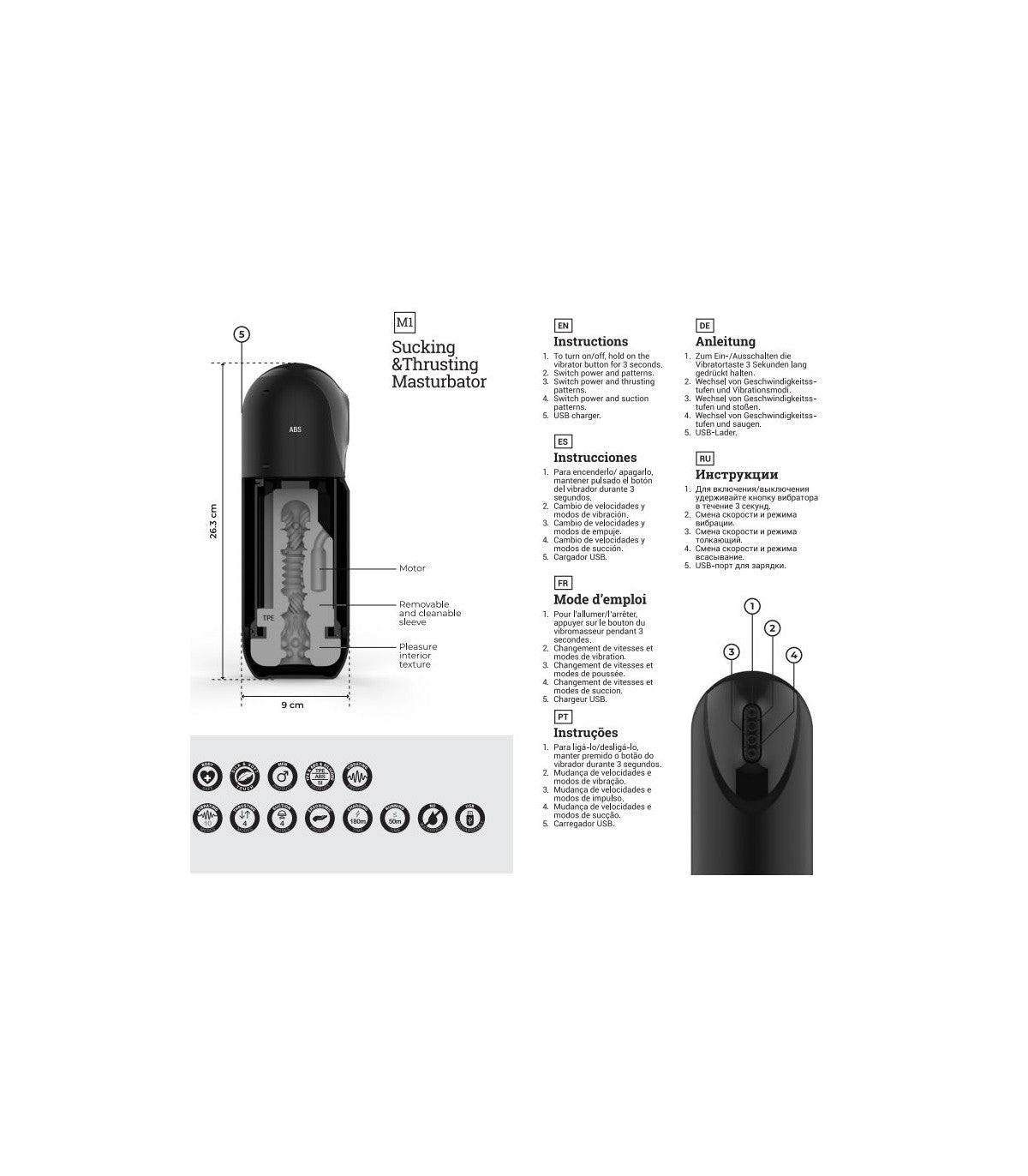 VIRGITE MASTURBADOR M1 SUCCIÓN / SUBE Y BAJA / VIBRACIÓN FLESH USB