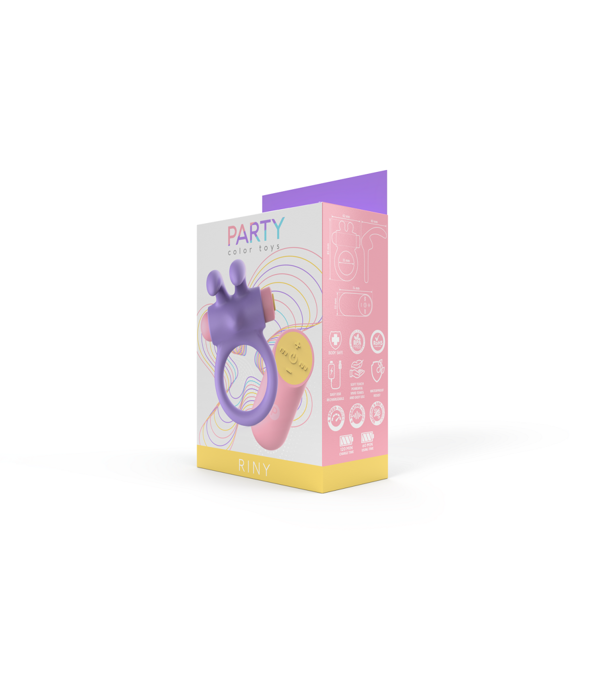 PARTY COLOR TOY VIBRATING RING RINY W/ REMOTE LILAC SILICONE USB