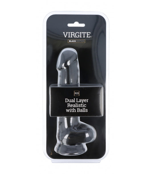 DILDO REALISTA DOBLE DENSIDAD CON TESTÍCULOS 20 CM (NEGRO)