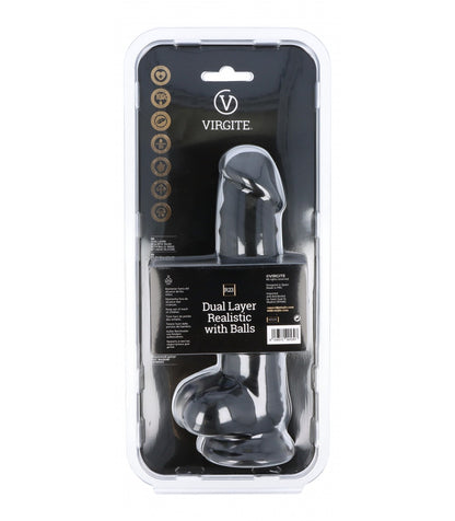 DILDO REALISTA DOBLE DENSIDAD CON TESTÍCULOS 20 CM (NEGRO)