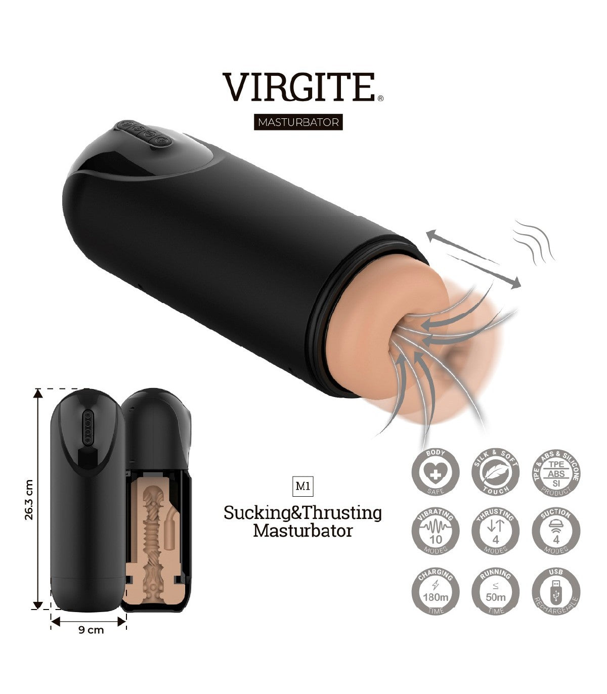 VIRGITE MASTURBADOR M1 SUCCIÓN / SUBE Y BAJA / VIBRACIÓN FLESH USB
